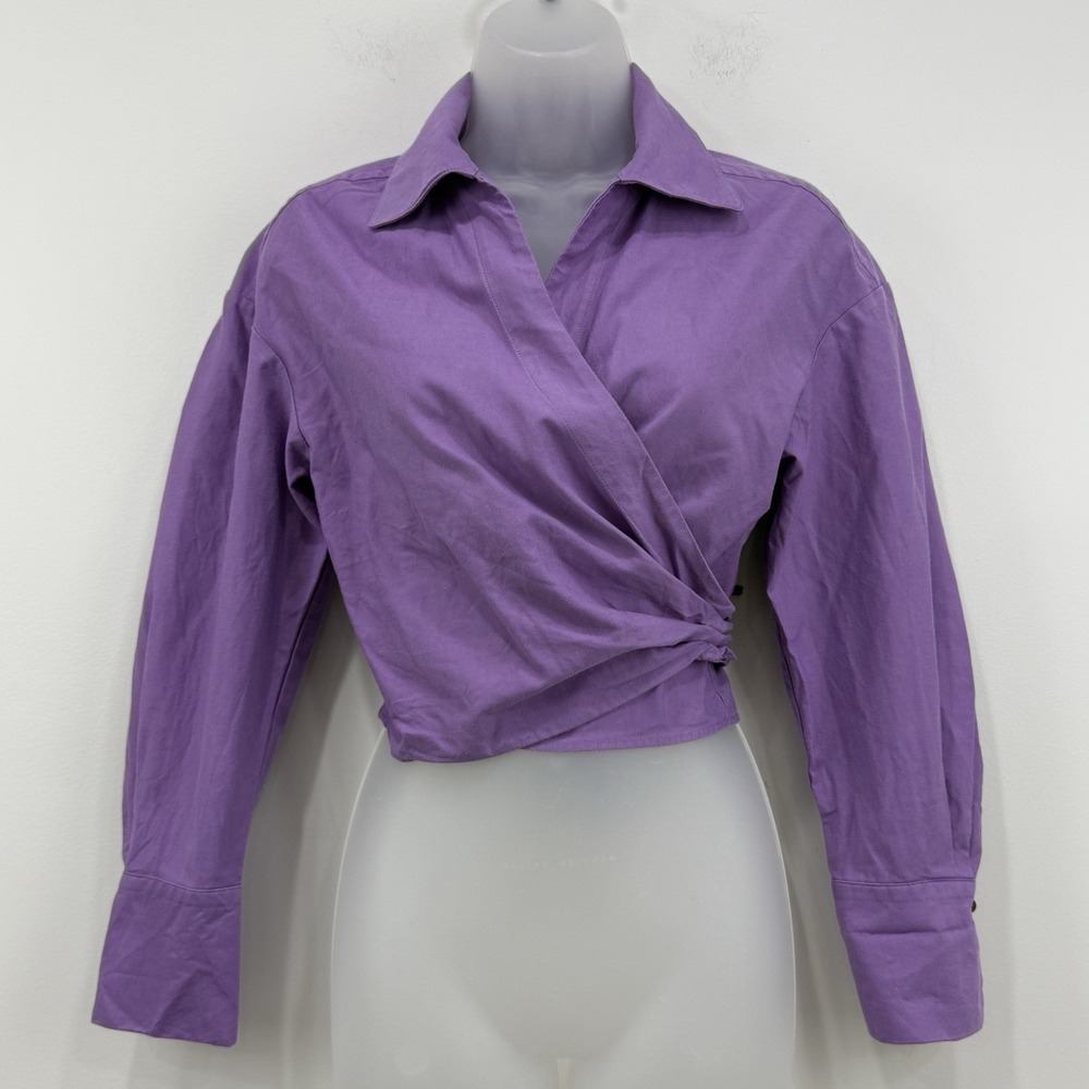 Vince Purple Tie Back Shirt XS Long Sleeve Preppy Cropped Wool Minimal Luxury